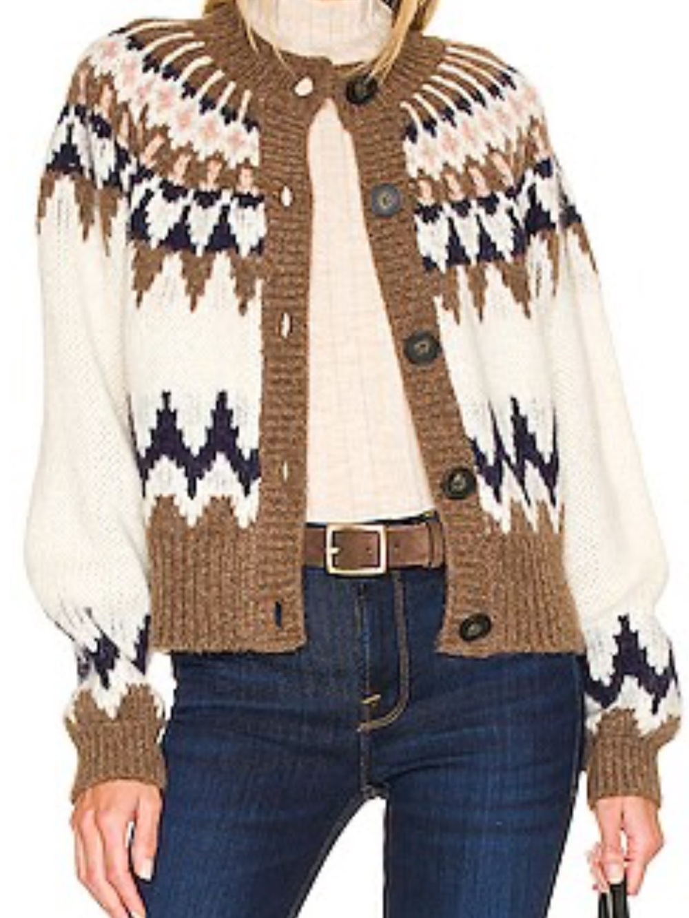 Frame Fair Isle alpaca cardigan off white multi SZ M